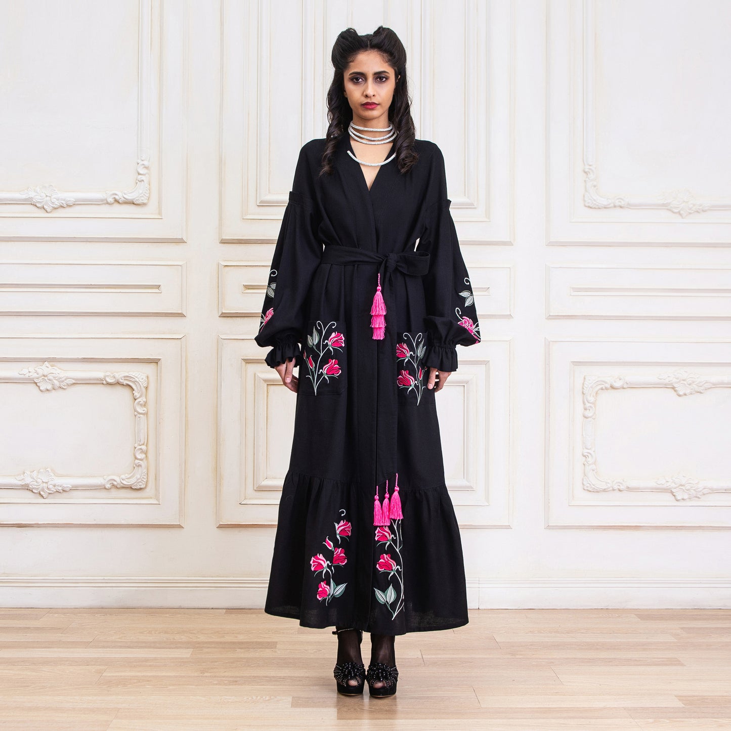 Royal Garden Black Embroidered Dress