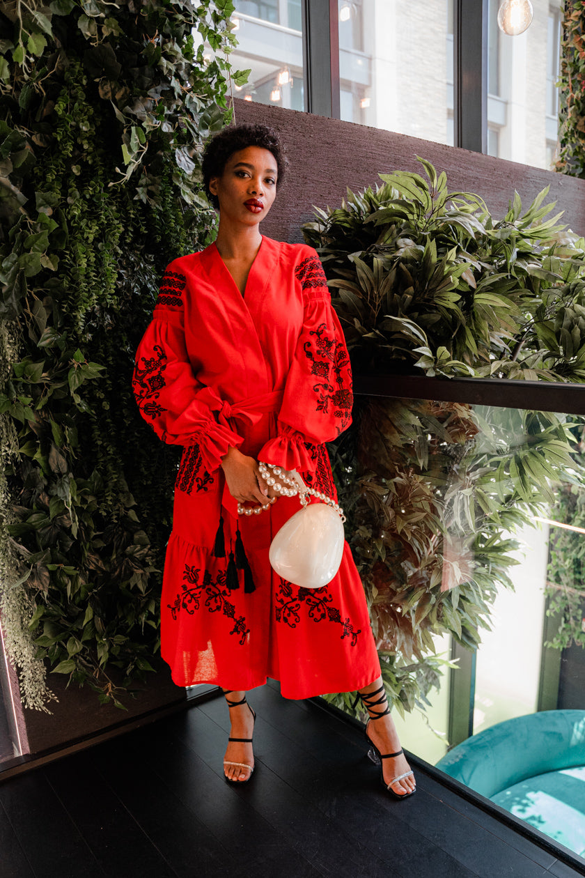 Long Red Embroidered Dress