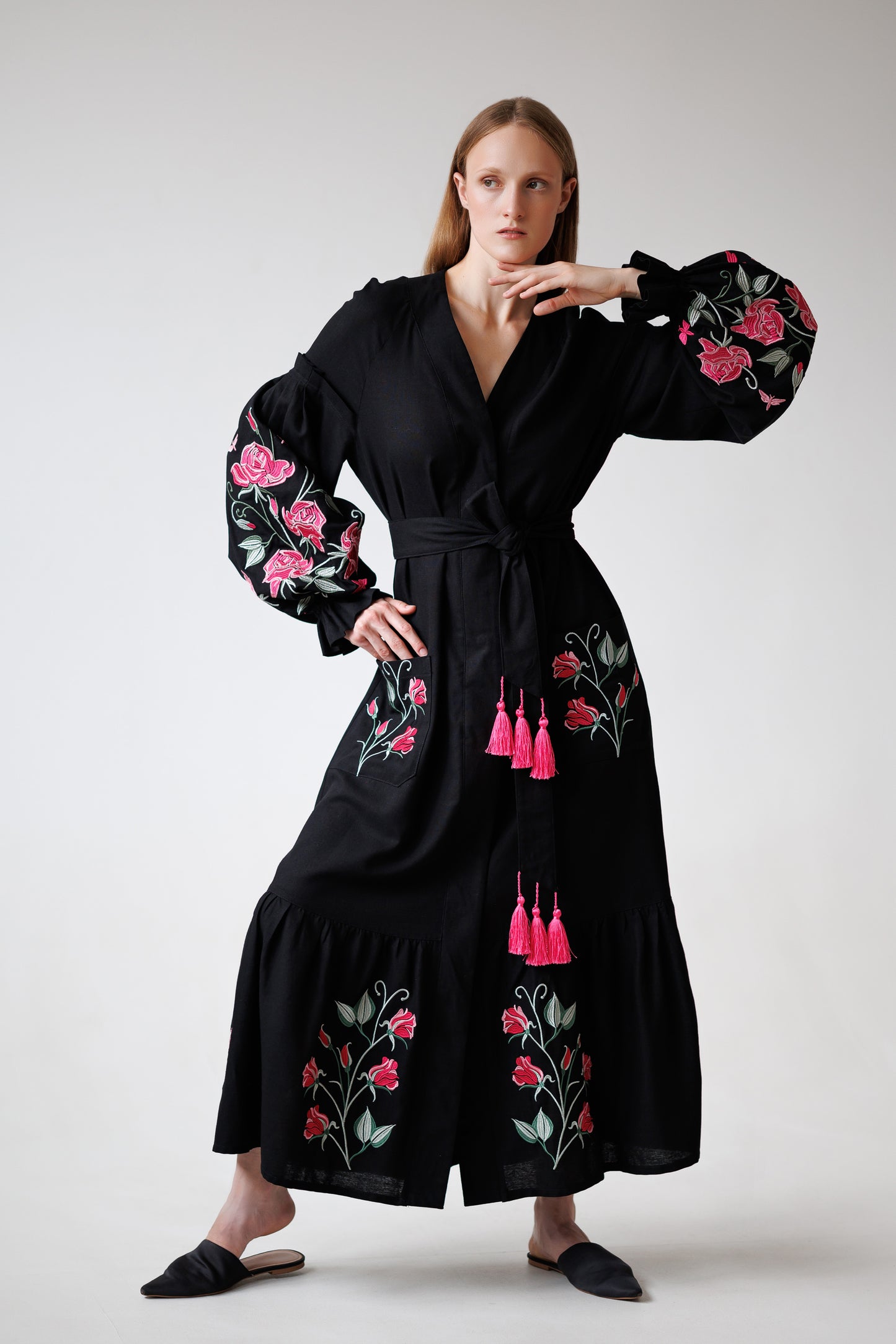 Royal Garden Black Embroidered Dress