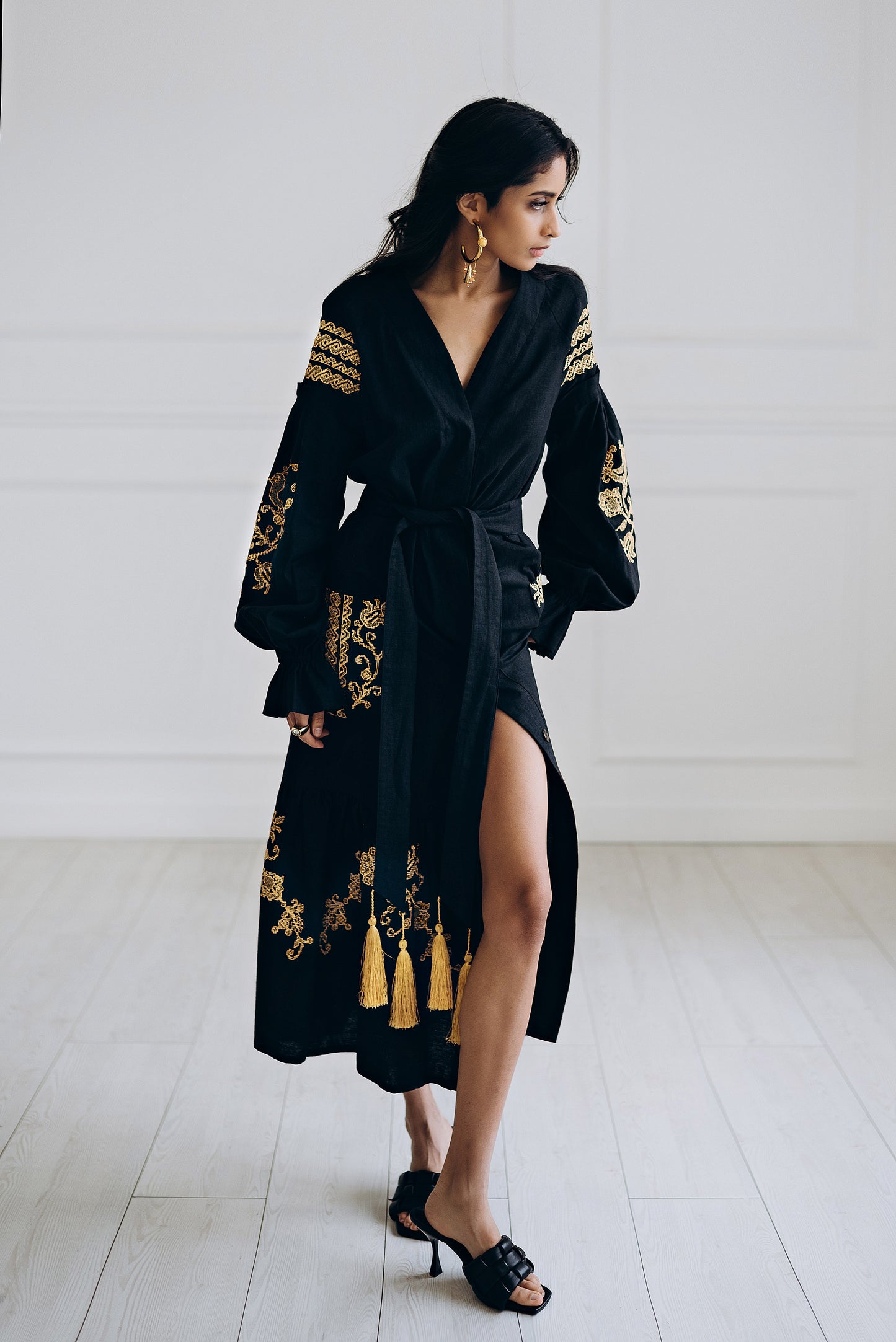 Long Black Embroidered Dress