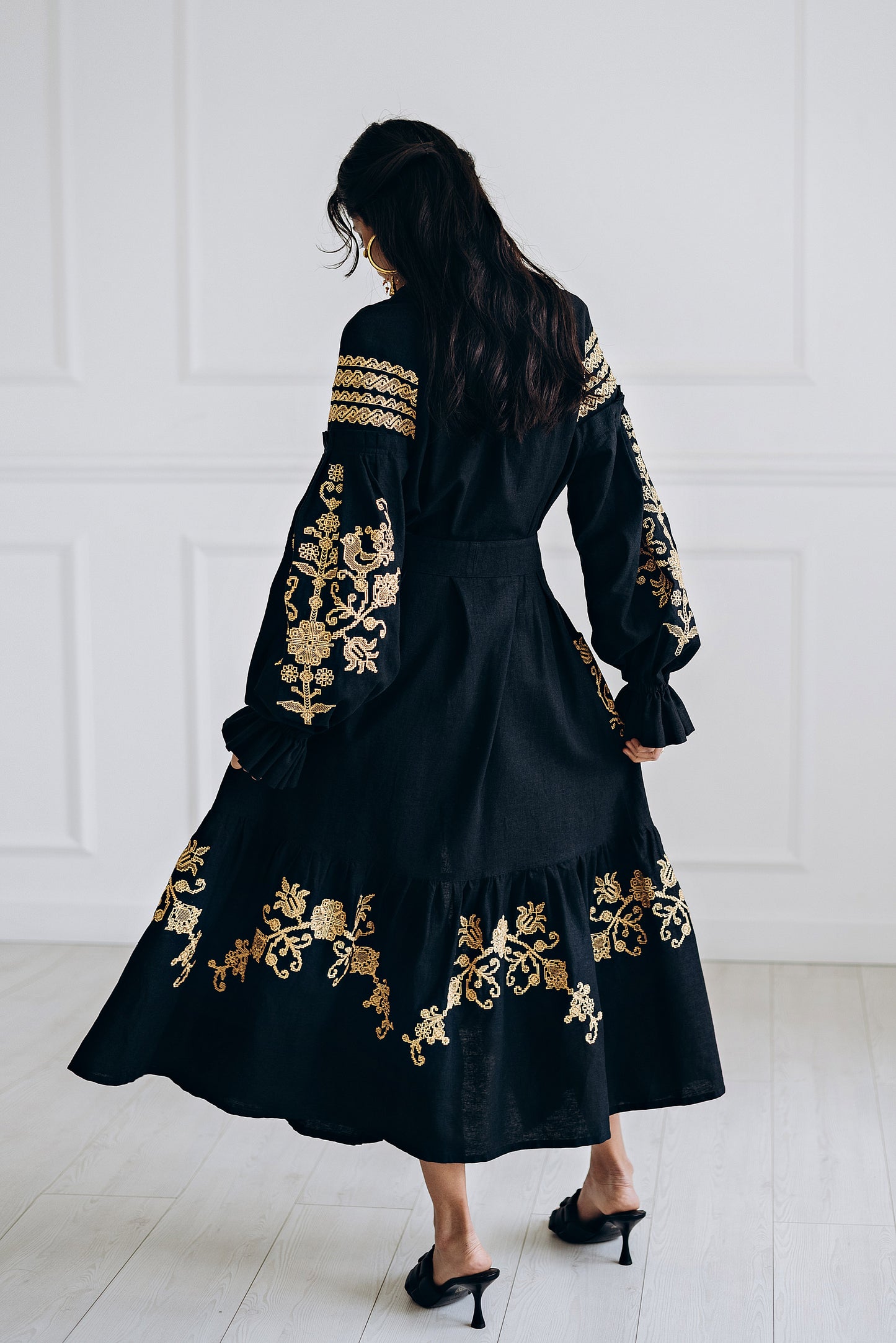 Long Black Embroidered Dress