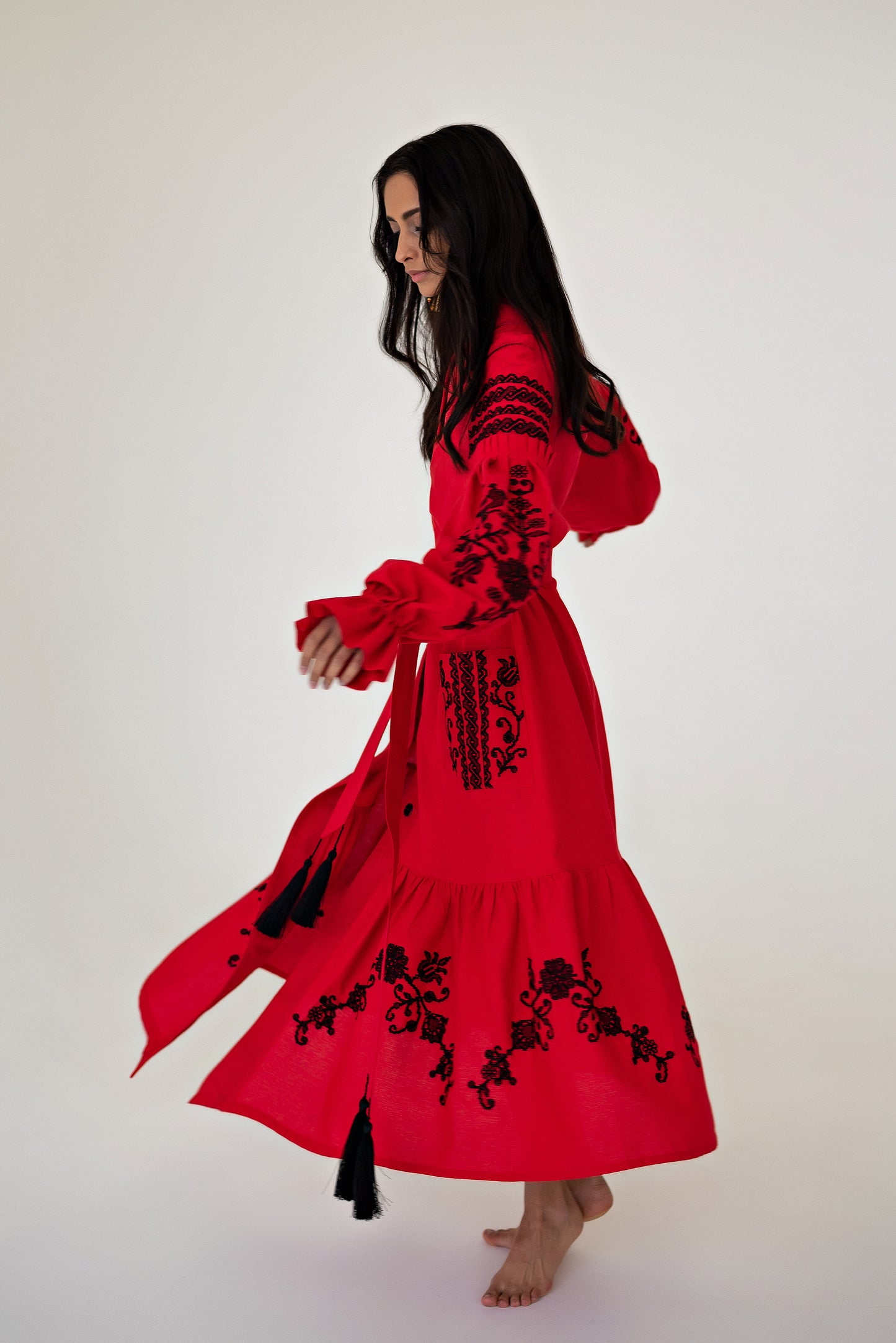 Long Red Embroidered Dress