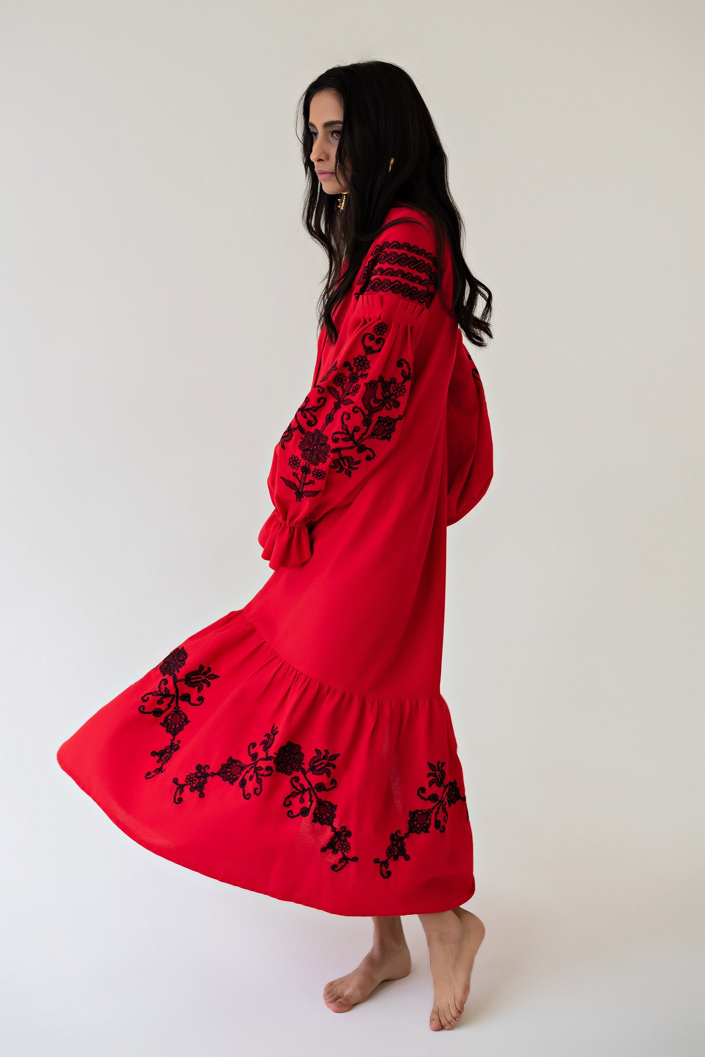 Long Red Embroidered Dress