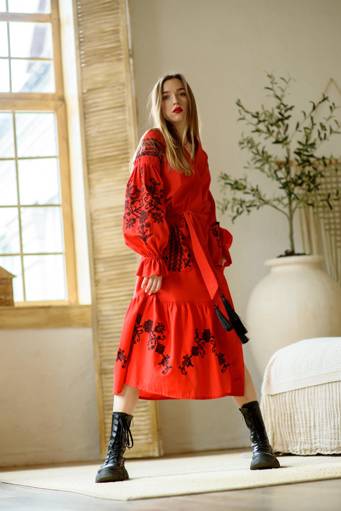 Long Red Embroidered Dress